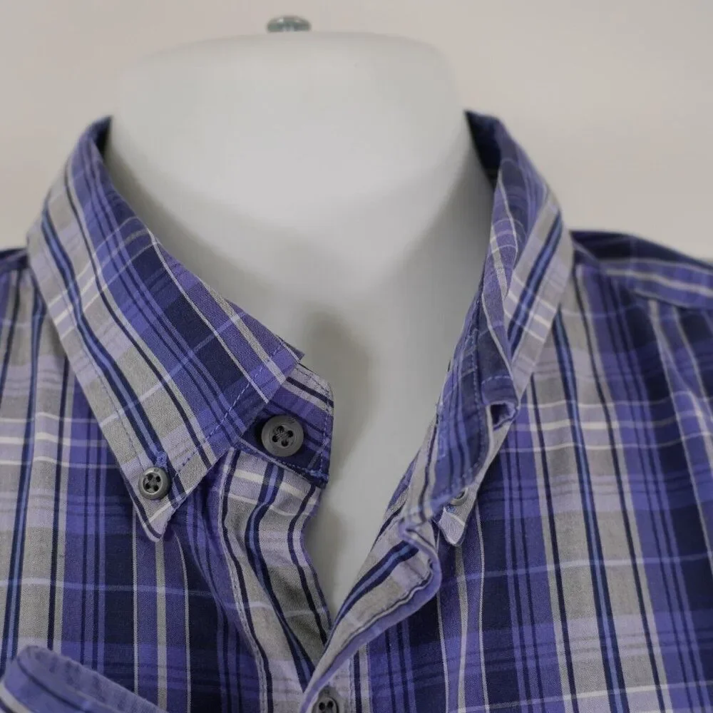 Banana Republic Blue‎ Plaid Pocket Collared Button Down Large 16-16.5 Cotton
